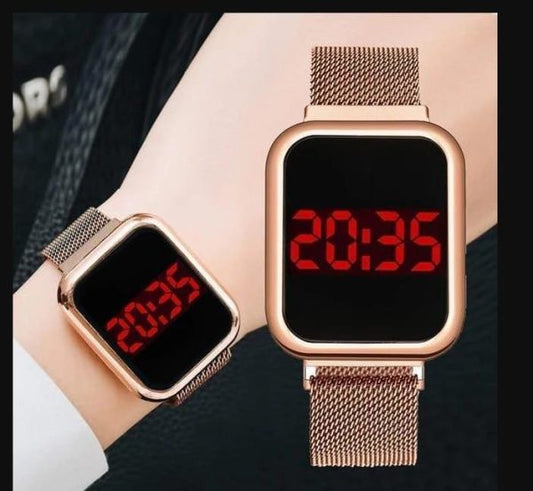 Touch Led Magnet Watch Fashion Casual Sports Men’s Watch Touch Smart Led Digital Watches Electronics Wrist Watches For Men Women Square Clock Golden (without Box)