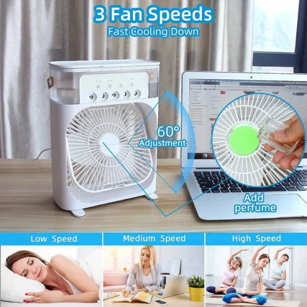 Portable Air Conditioner Fan Usb Electric Fan With Led Night Light, Fine Mist Water, And Humidifier Function | Led Night Light Water Mist 10inch (random Color)